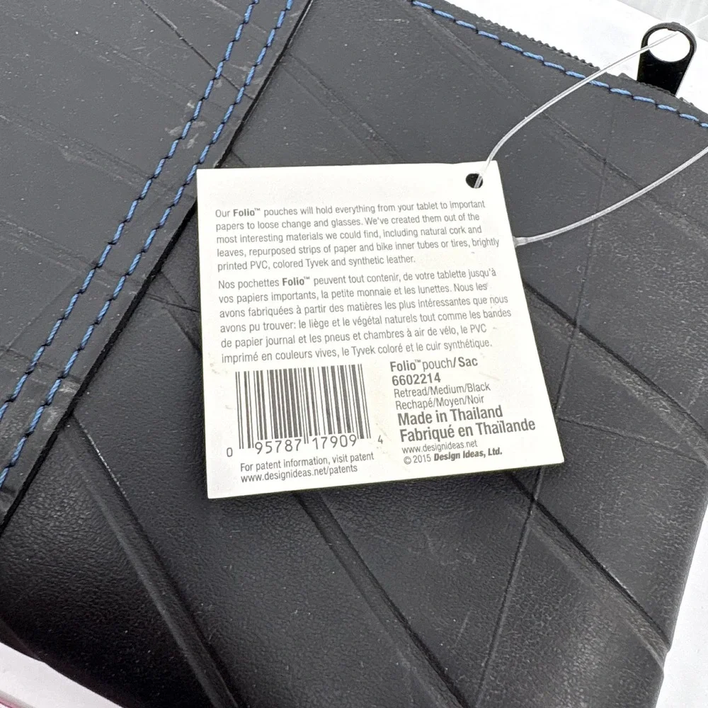 Design Ideas Folio Pouch Recycled Tire Rubber Medium Black Zippered Bag‎